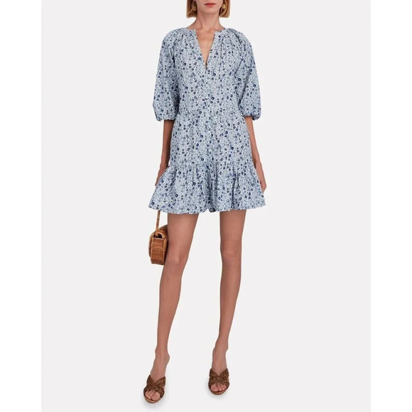 Apiece Apart Blue Mitte Floral Poplin Button Front Mini Dress Size XS - Picture 1 of 11